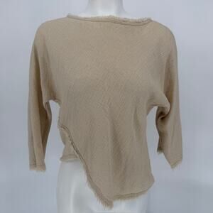 ZARA Asymmetrical Frayed Knit Top XS Beige Medieval Ren Faire Boho Festival